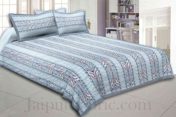 Blueish Grey Lineal Style Kantha Thread Work Embroidery Double Bedsheet / Dohar / Light Blanket / Thin Comforter