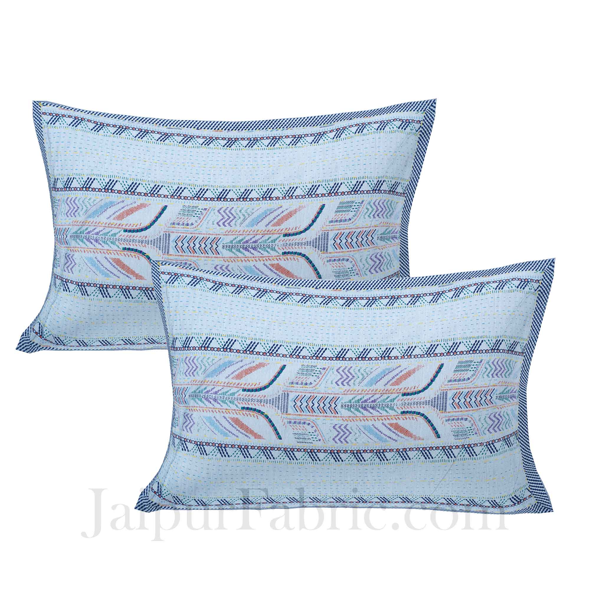 Blueish Grey Lineal Style Kantha Thread Work Embroidery Double Bedsheet / Dohar / Light Blanket / Thin Comforter