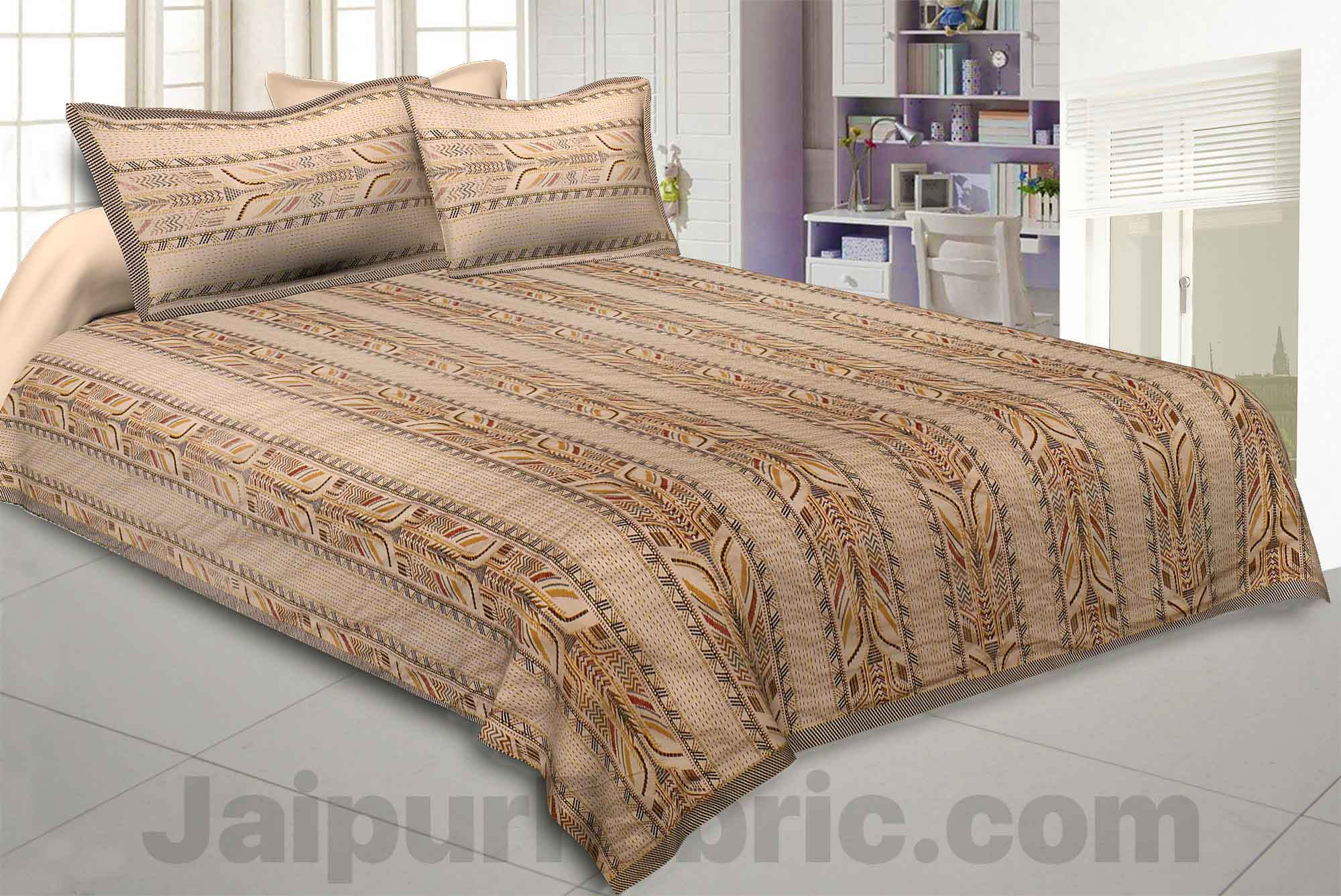 Brownish Maroon Lineal Style Kantha Thread Work Embroidery Double Bedsheet / Dohar / Light Blanket / Thin Comforter