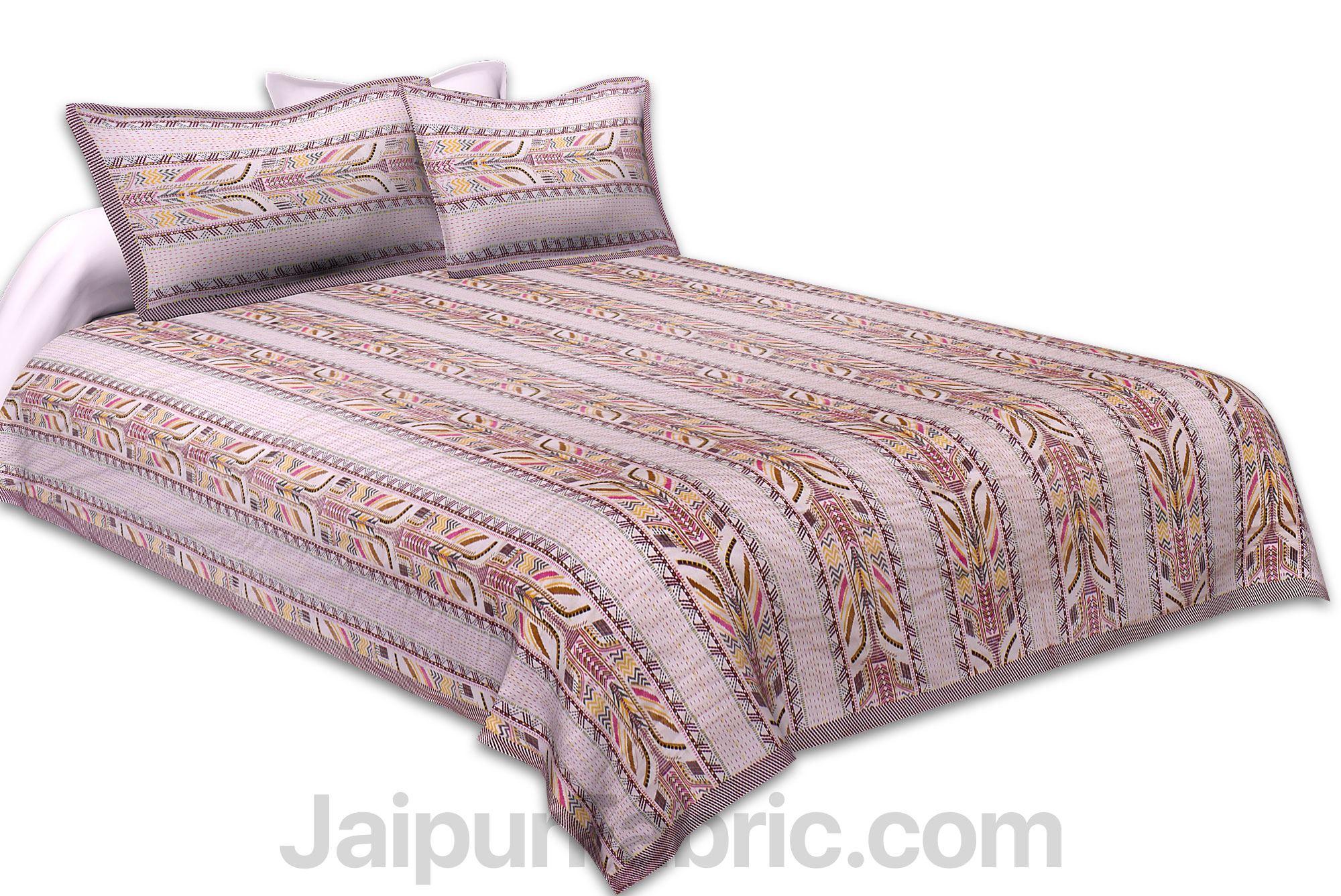 Pinkish Grey Lineal Style Kantha Thread Work Embroidery Double Bedsheet / Dohar / Light Blanket / Thin Comforter
