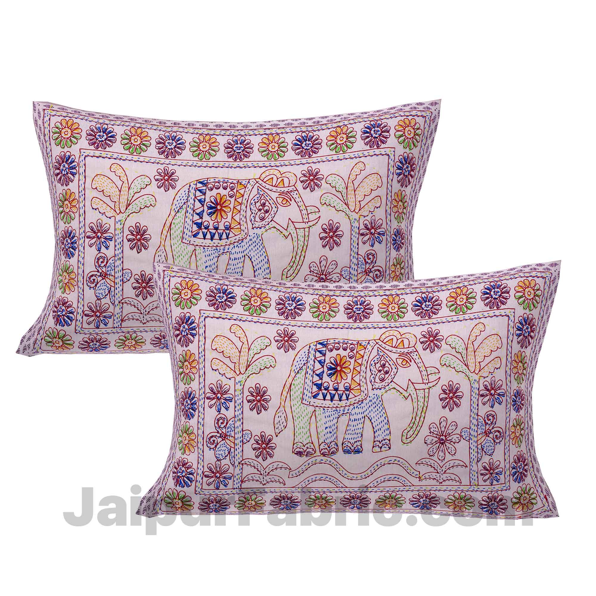 Beautiful Scenery Kantha Thread Work Embroidery Double Bedsheet / Dohar / Light Blanket / Thin Comforter