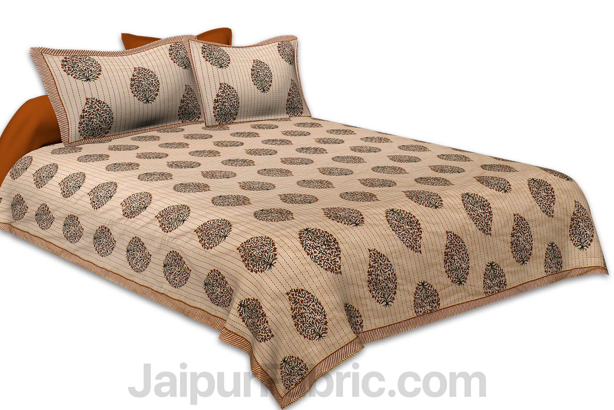 Floral Paisley Kantha Thread Work Embroidery Double Bedsheet / Dohar / Light Blanket / Thin Comforter