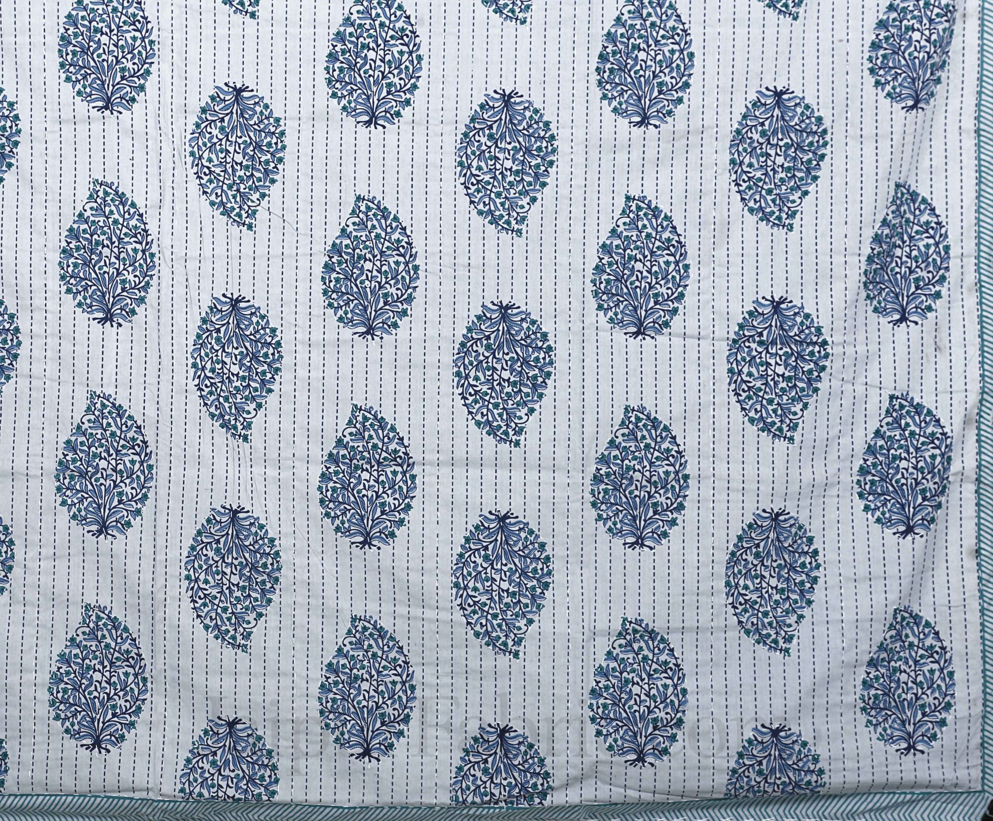 Beautiful Blue Kantha Thread Work Embroidery Double Bedsheet / Dohar / Light Blanket / Thin Comforter