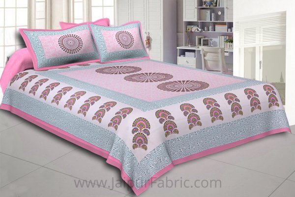 Pink Sanganeri Printed Cotton Double Bed Sheet
