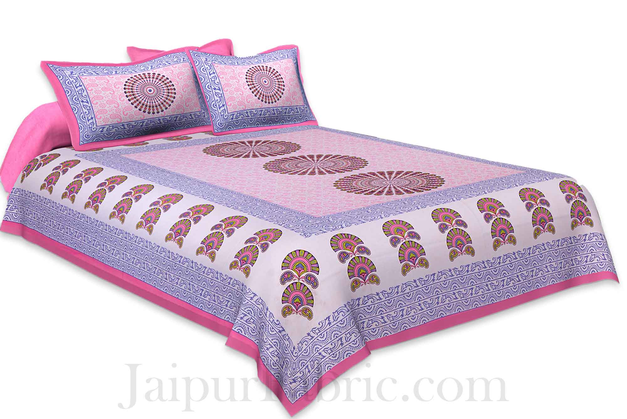 Pink Sanganeri Printed Cotton Double Bed Sheet