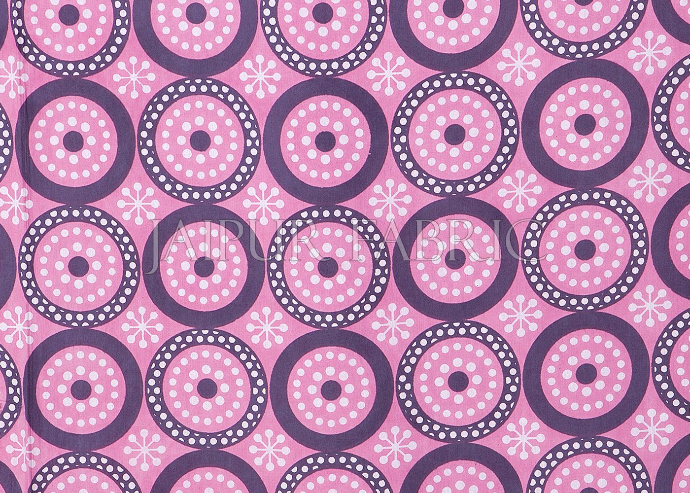 Pink Border Dotted Circle and Tropical Printed Cotton Double Bed Sheet