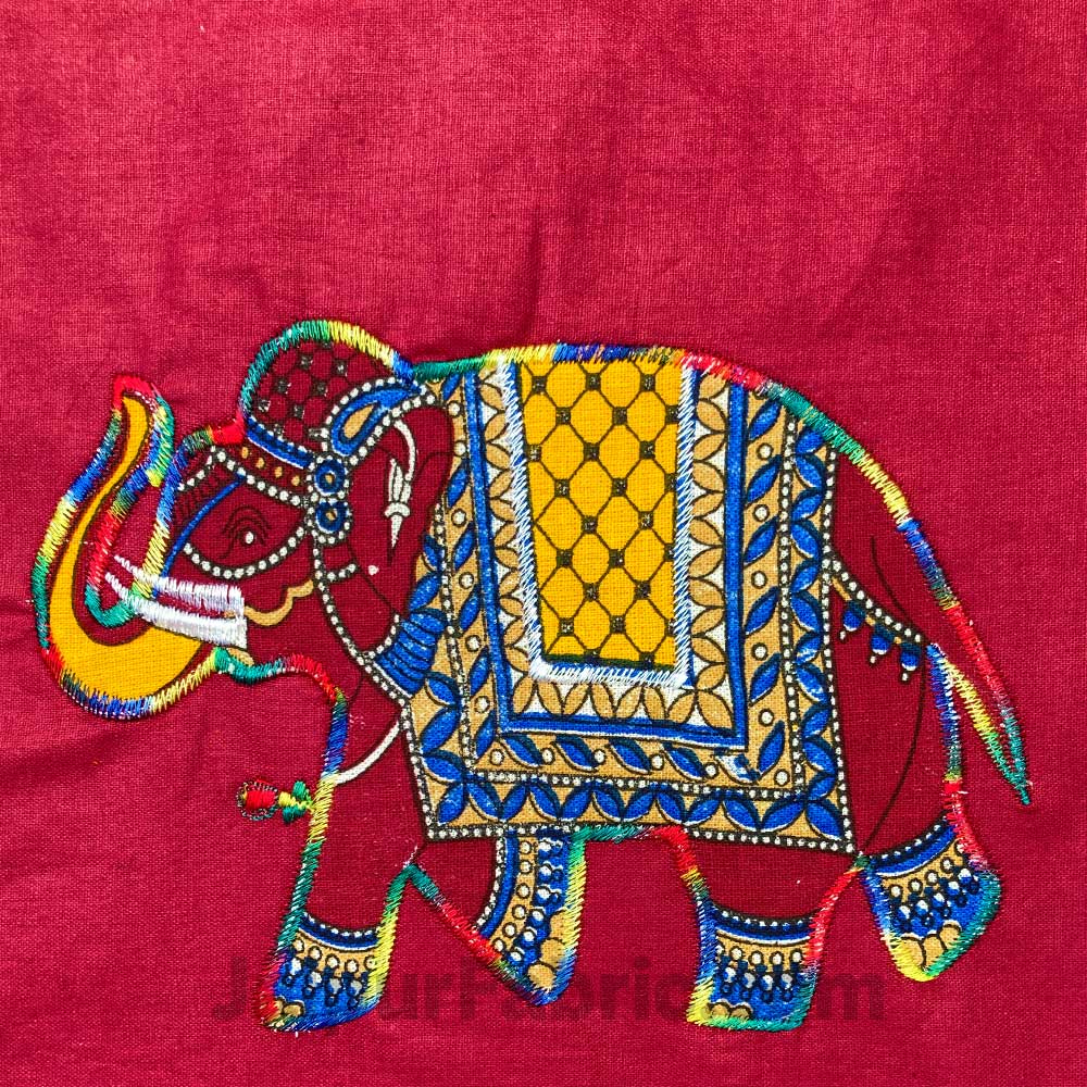 Applique Red Elephant Jaipuri  Hand Made Embroidery Patch Work Double Bedsheet