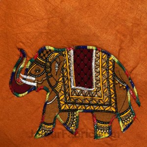 Applique Mustard Elephant Jaipuri  Hand Made Embroidery Patch Work Double Bedsheet