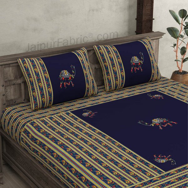 Applique Blue Camel Jaipuri  Hand Made Embroidery Patch Work Double Bedsheet
