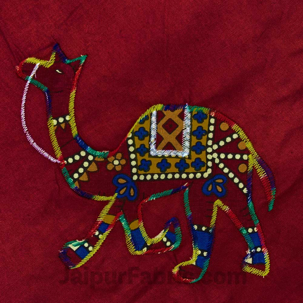 Applique Maroon Camel Jaipuri  Hand Made Embroidery Patch Work Double Bedsheet