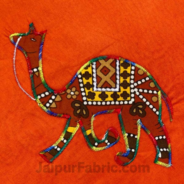 Applique Orange Camel Jaipuri  Hand Made Embroidery Patch Work Double Bedsheet