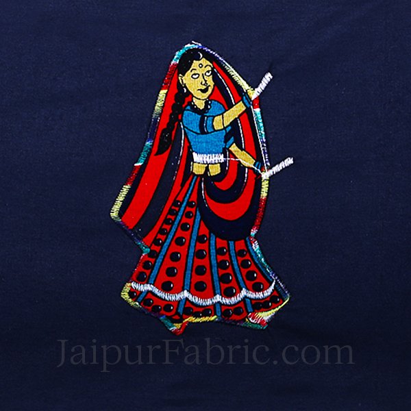 Applique Blue Dandiya Jaipuri  Hand Made Embroidery Patch Work Double Bedsheet