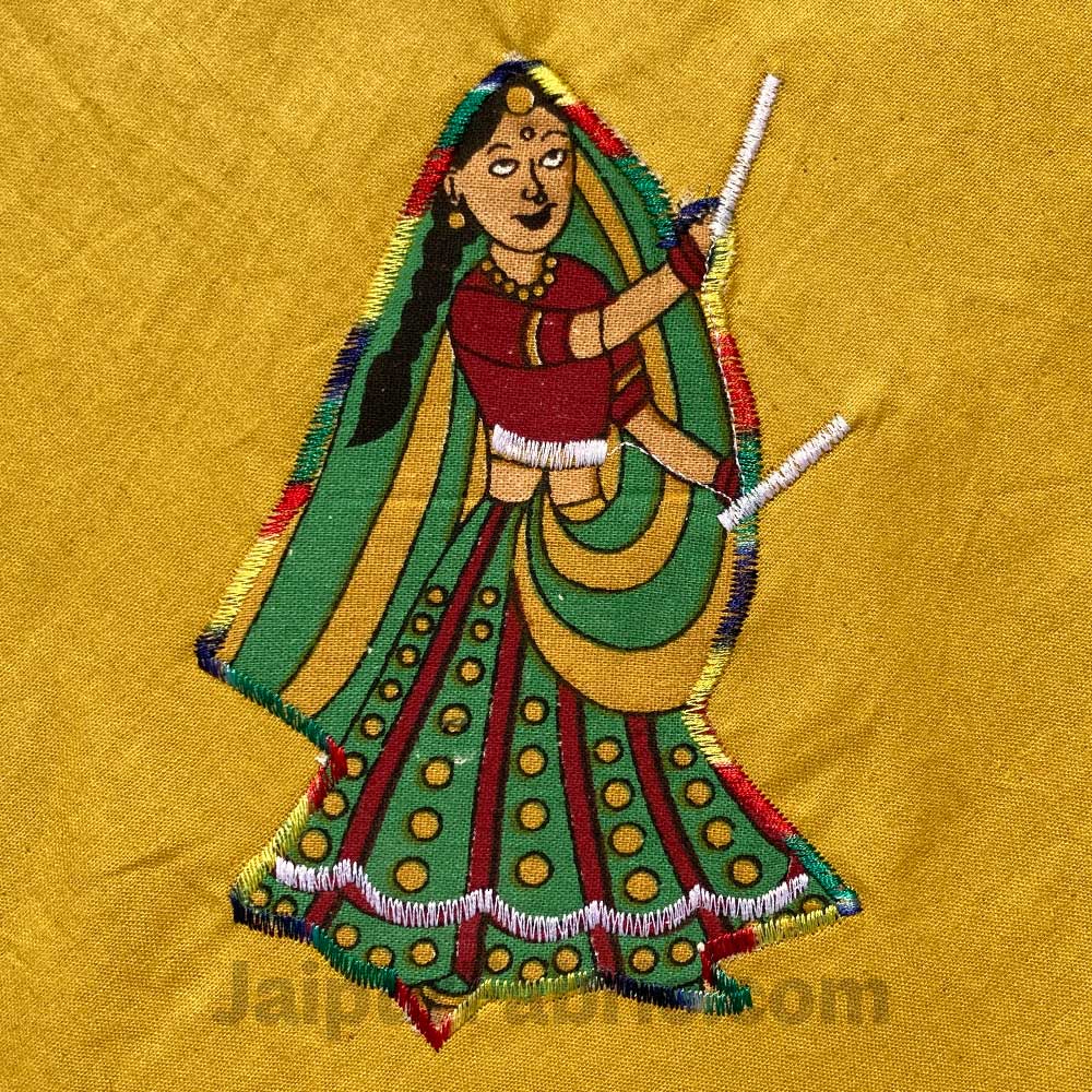 Applique Mehandi Green Dandiya Jaipuri  Hand Made Embroidery Patch Work Double Bedsheet
