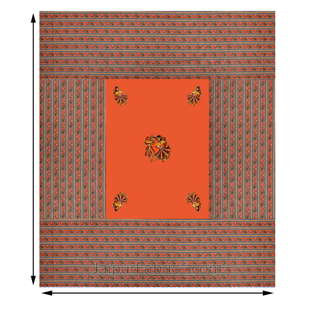 Applique Orange Chang Dance Jaipuri  Hand Made Embroidery Patch Work Double Bedsheet