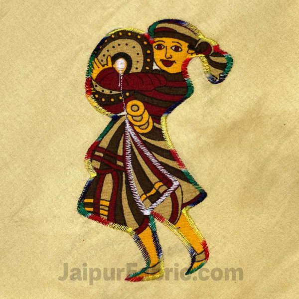 Applique Cream Chang Dance Jaipuri  Hand Made Embroidery Patch Work Double Bedsheet