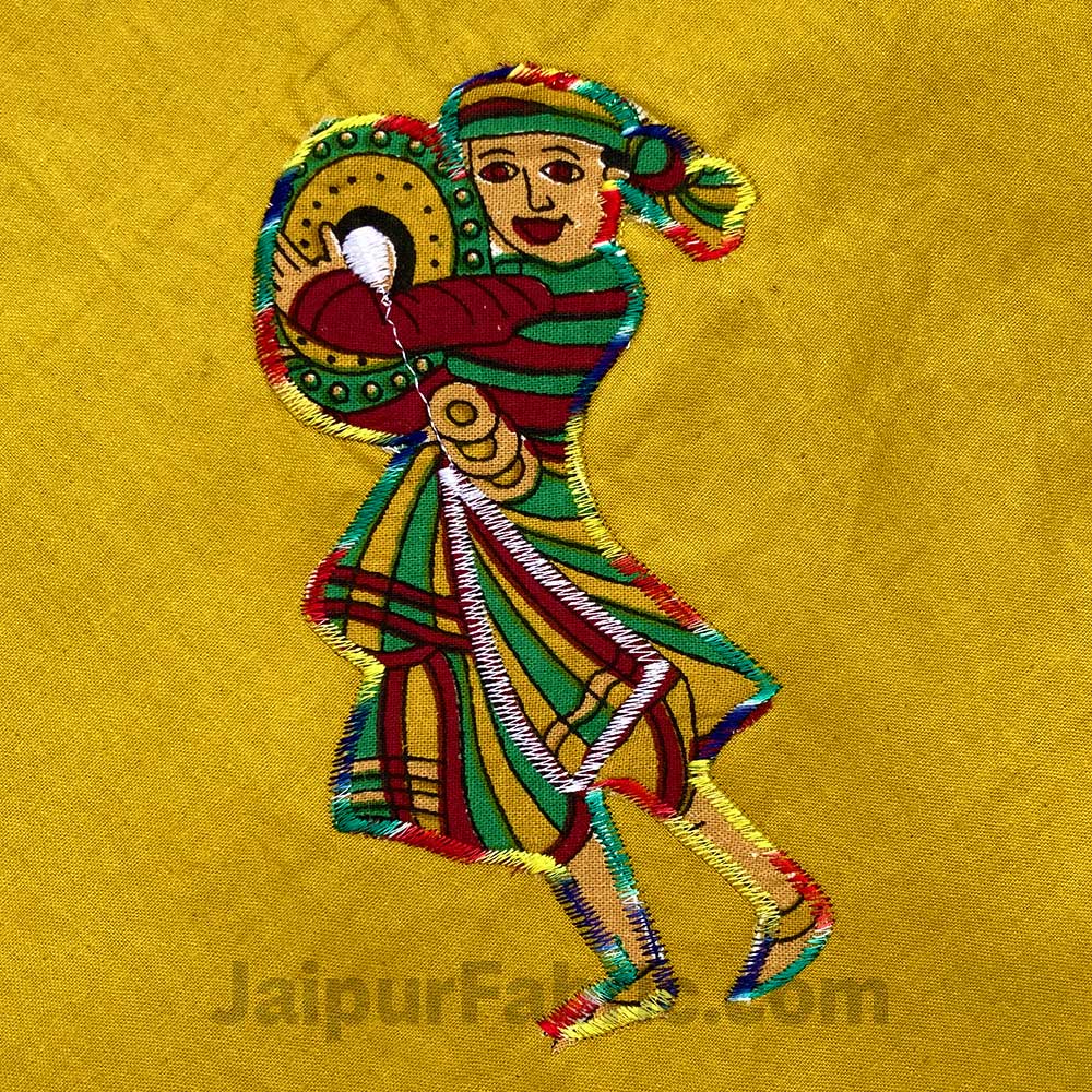 Applique Mehandi Green Chang Dance Jaipuri  Hand Made Embroidery Patch Work Double Bedsheet