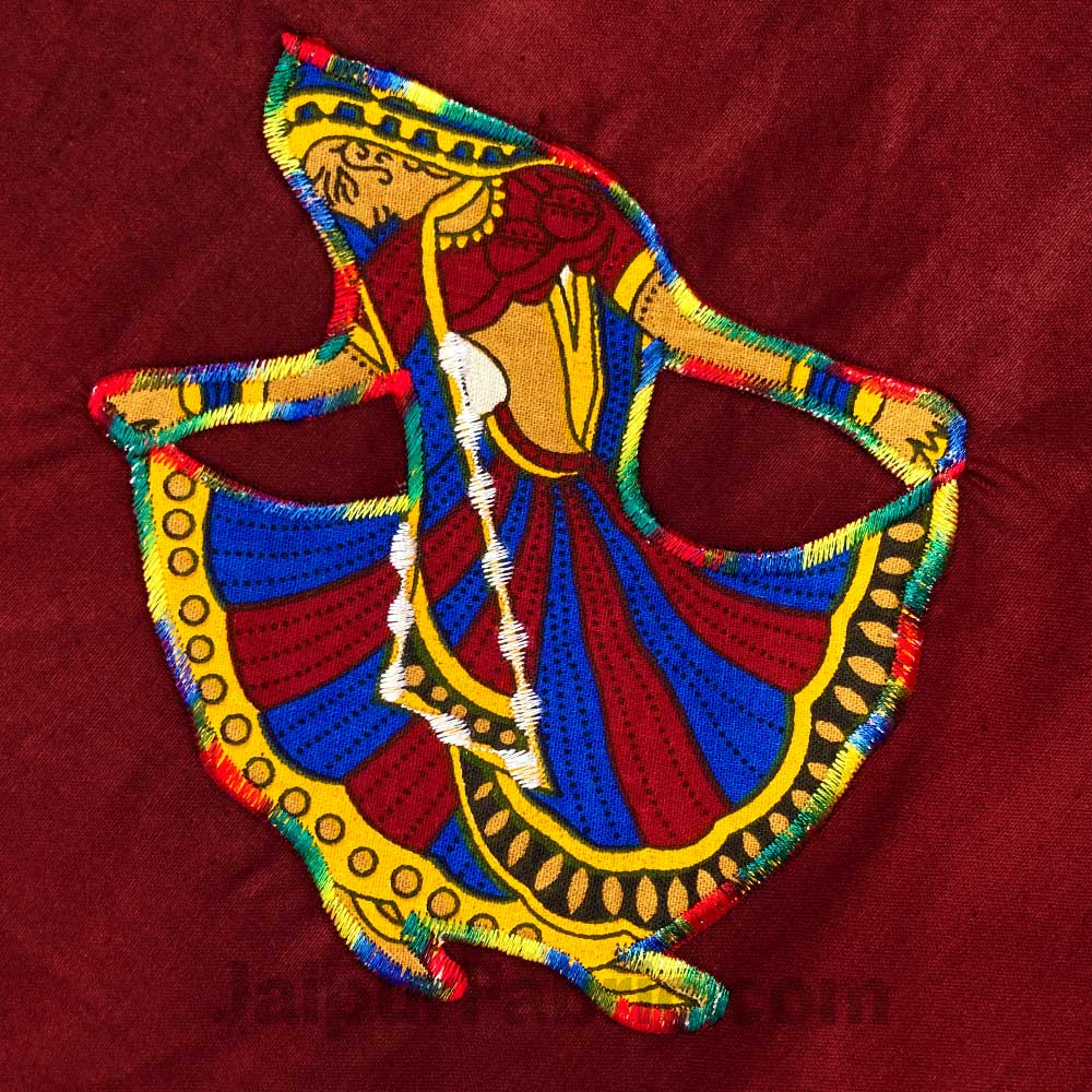 Applique Maroon Gujri Jaipuri  Hand Made Embroidery Patch Work Double Bedsheet