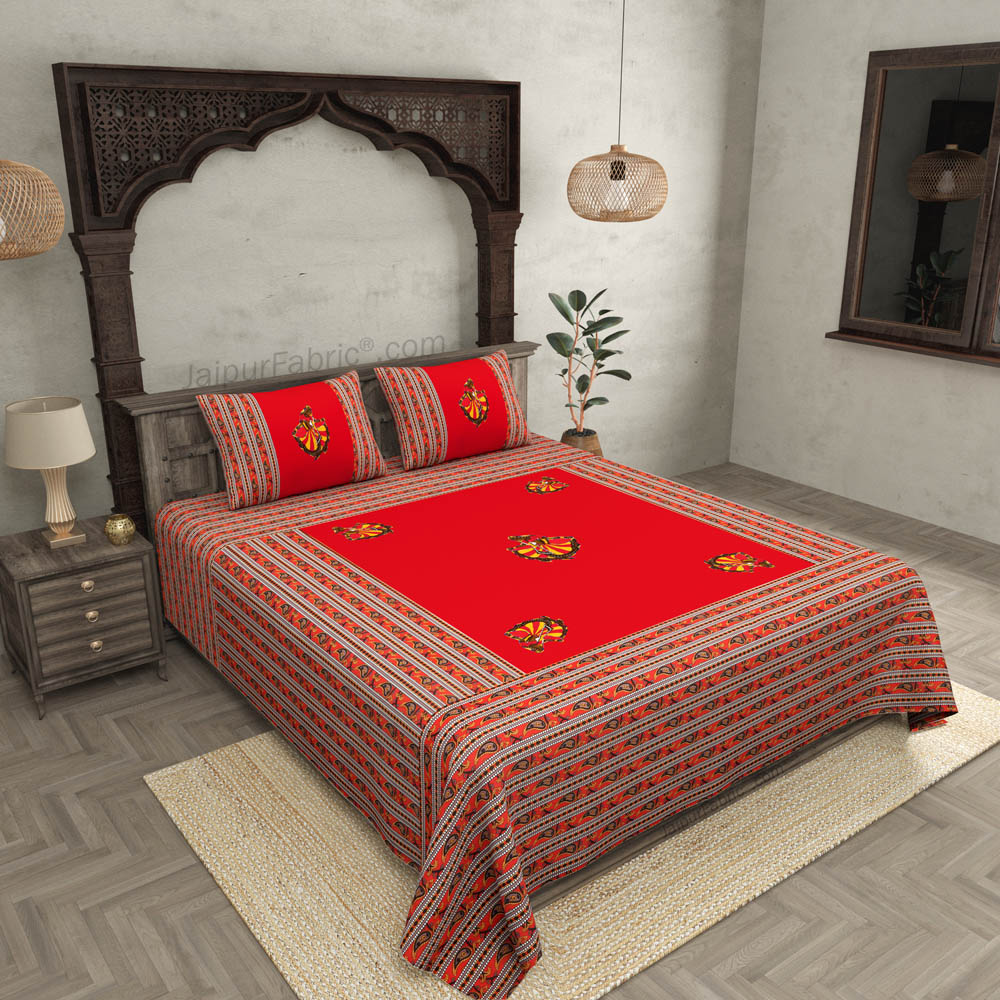 Applique Red Gujri Jaipuri  Hand Made Embroidery Patch Work Double Bedsheet