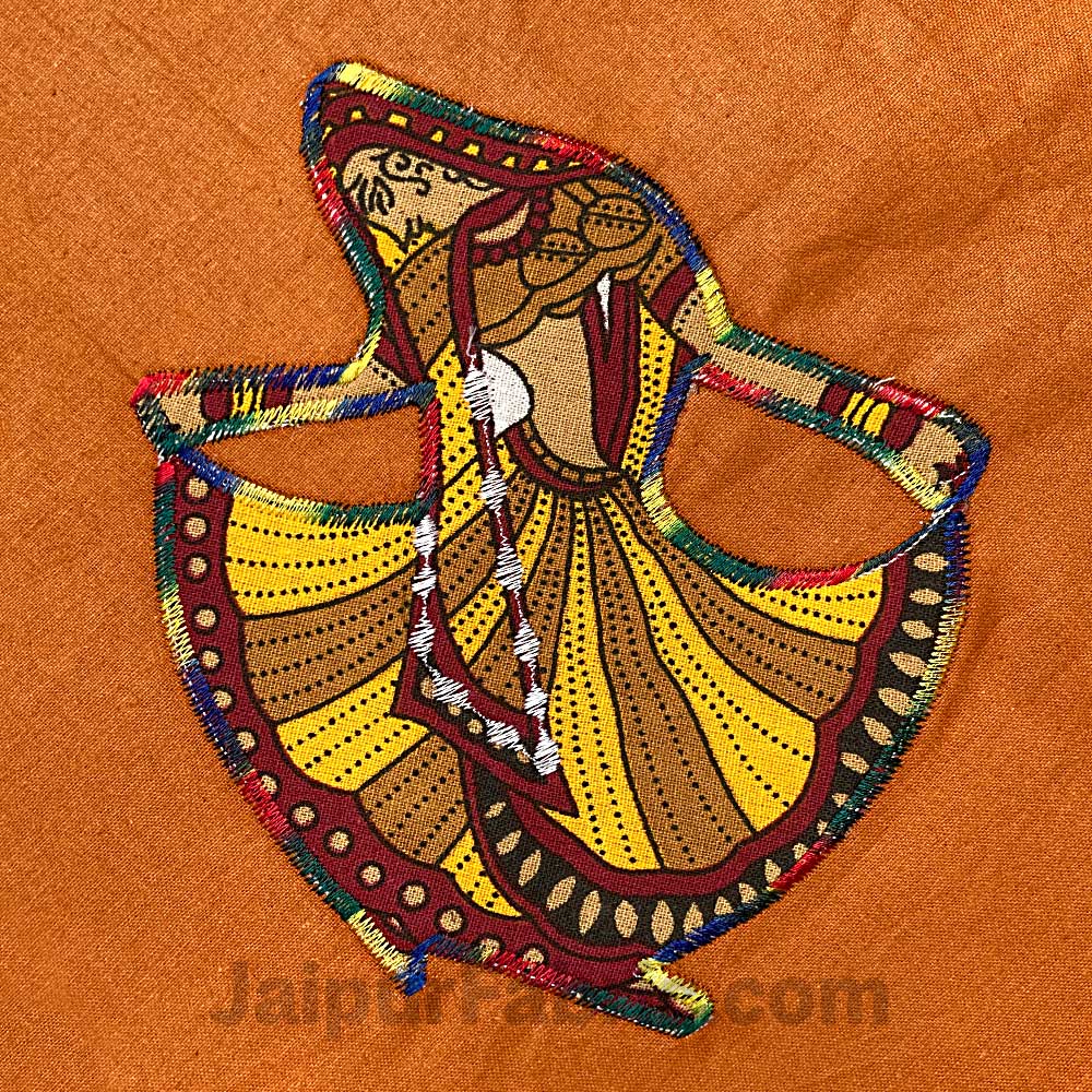 Applique Mustard Gujri Jaipuri  Hand Made Embroidery Patch Work Double Bedsheet