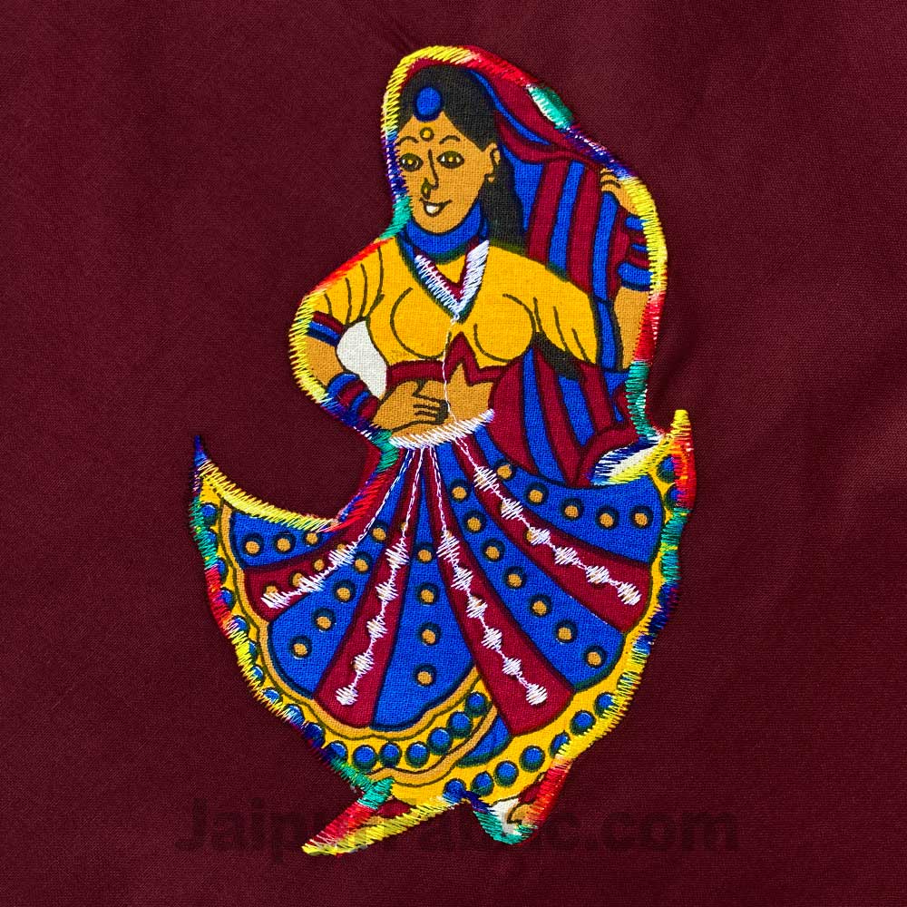 Applique Maroon Rajasthani Dance Jaipuri  Hand Made Embroidery Patch Work Double Bedsheet