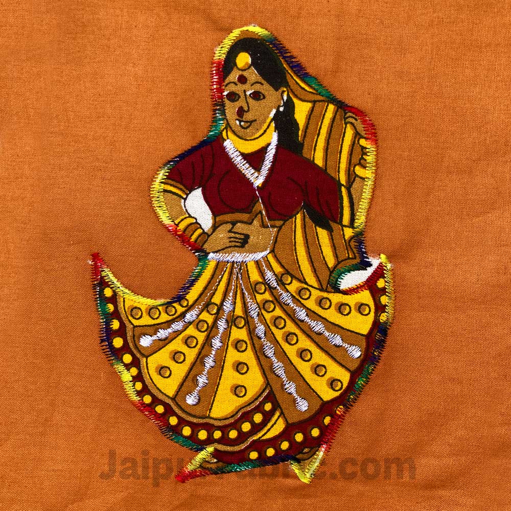 Applique Mustard Rajasthani Dance Jaipuri  Hand Made Embroidery Patch Work Double Bedsheet
