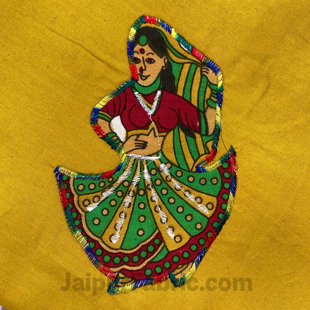 Applique Mehandi Green Rajasthani Dance Jaipuri  Hand Made Embroidery Patch Work Double Bedsheet