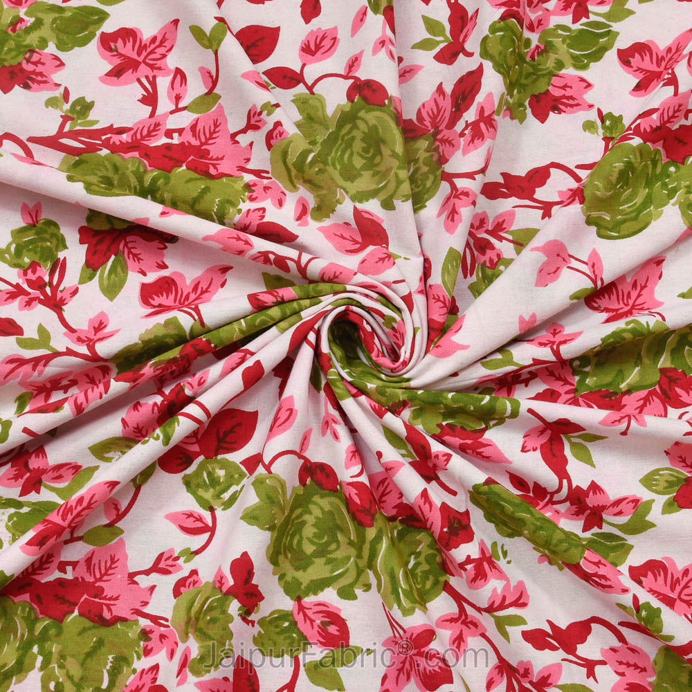 Pink Wavy Border and Floral Print Cotton Double Bed Sheet