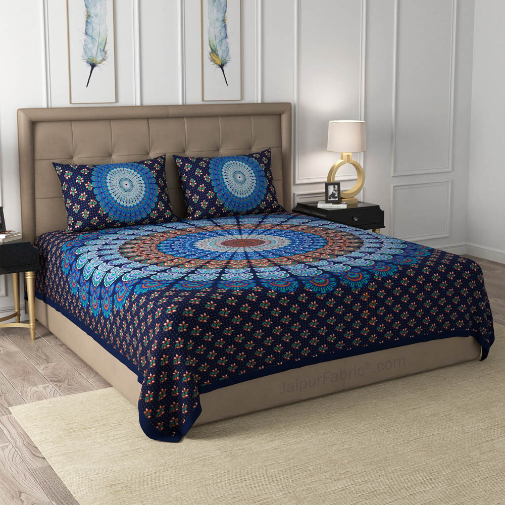 Blue Mandala Cotton Double Bedsheet