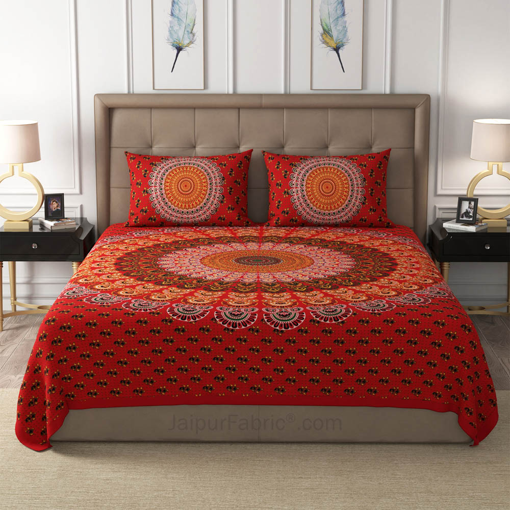 Red Mandala Cotton Double Bedsheet