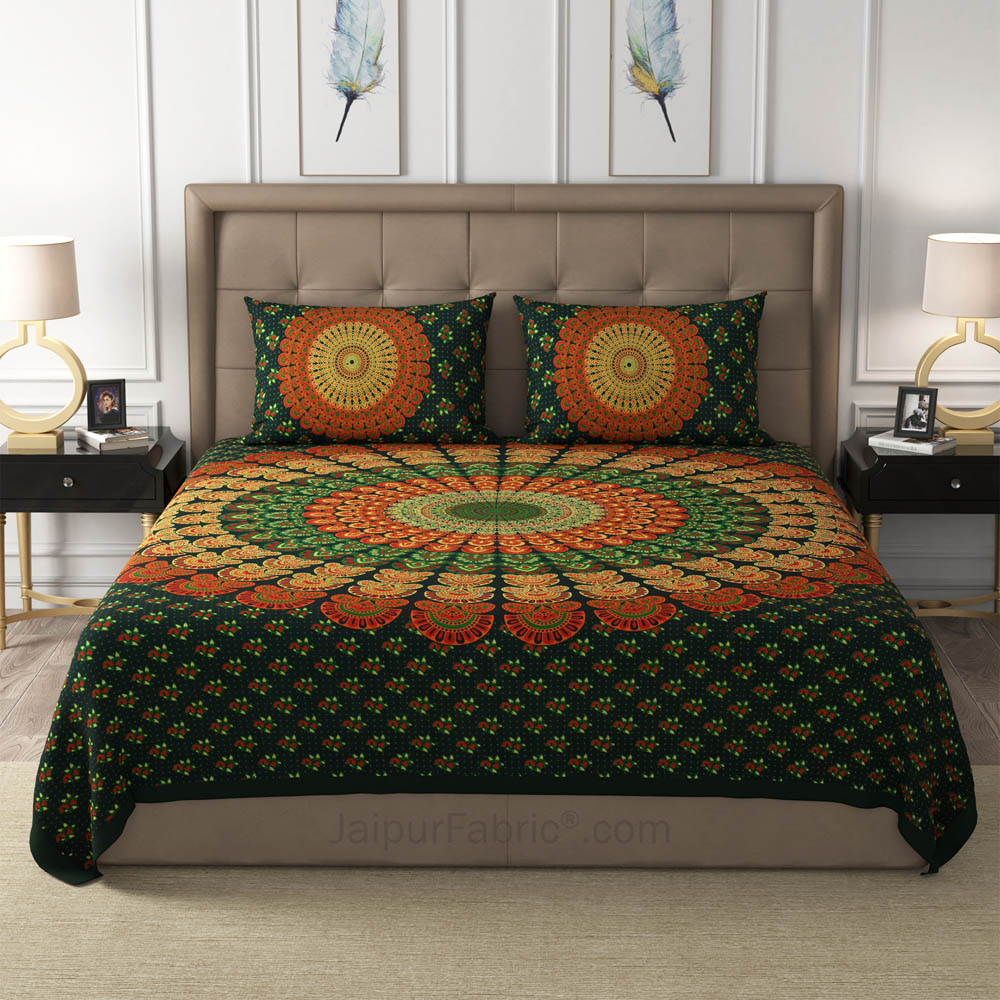 Green Mandala Cotton Double Bedsheet
