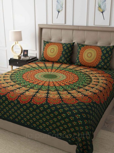 Green Mandala Cotton Double Bedsheet