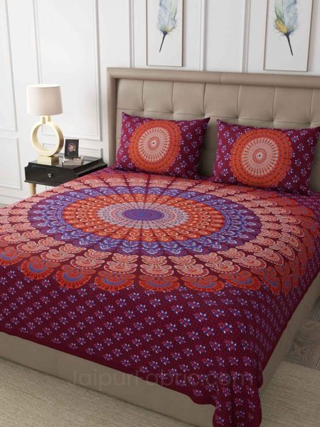 Maroon Mandala Cotton Double Bedsheet
