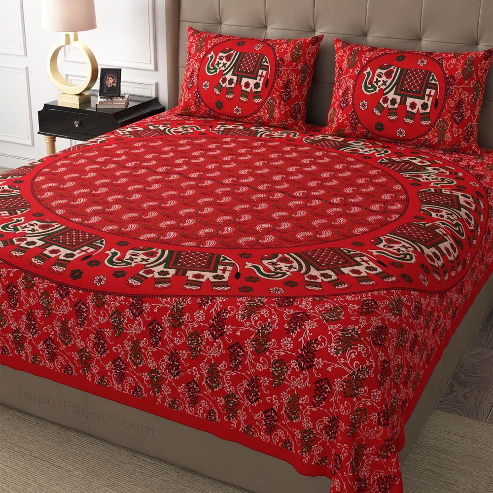 Red Elephant Mandala Cotton Double Bedsheet