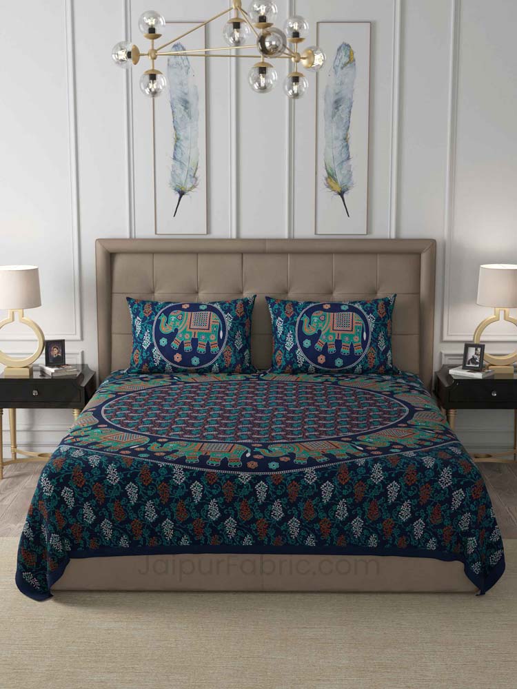 Green Elephant Mandala Cotton Double Bedsheet