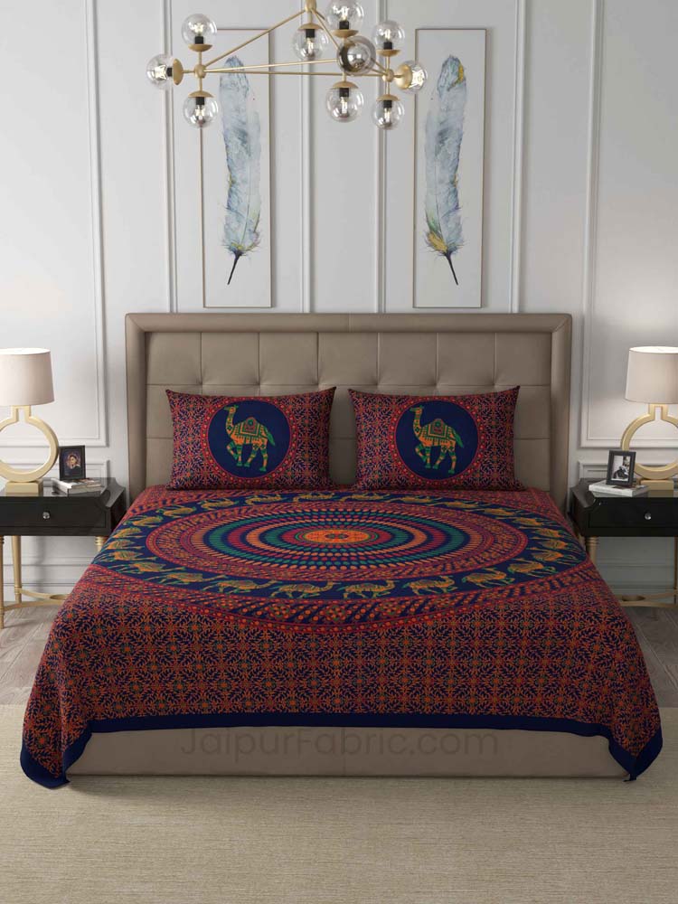 Blue Camel Mandala Cotton Double Bedsheet