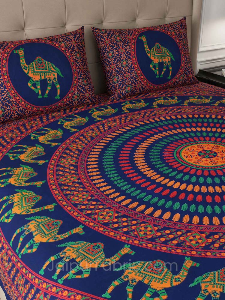 Blue Camel Mandala Cotton Double Bedsheet