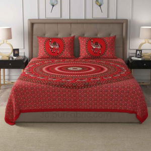 Red Camel Mandala Cotton Double Bedsheet