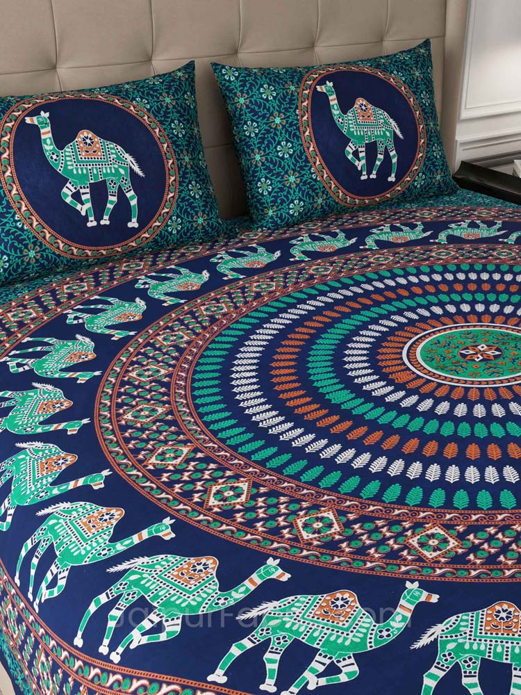 Green Camel Mandala Cotton Double Bedsheet