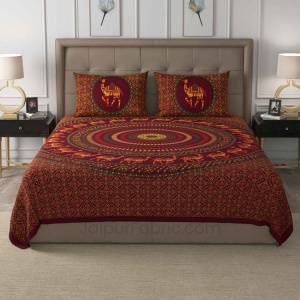 Maroon Camel Mandala Cotton Double Bedsheet