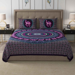 Violet Camel Mandala Cotton Double Bedsheet
