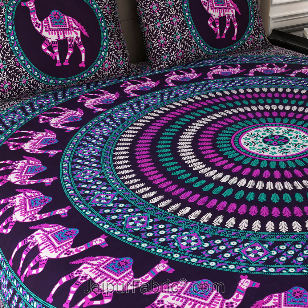 Violet Camel Mandala Cotton Double Bedsheet