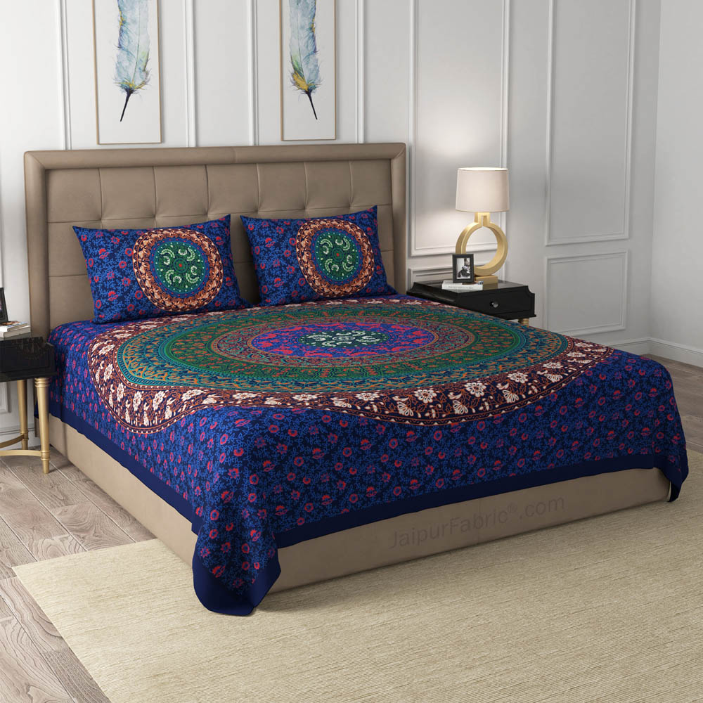 Blue Rangoli Mandala Cotton Double Bedsheet