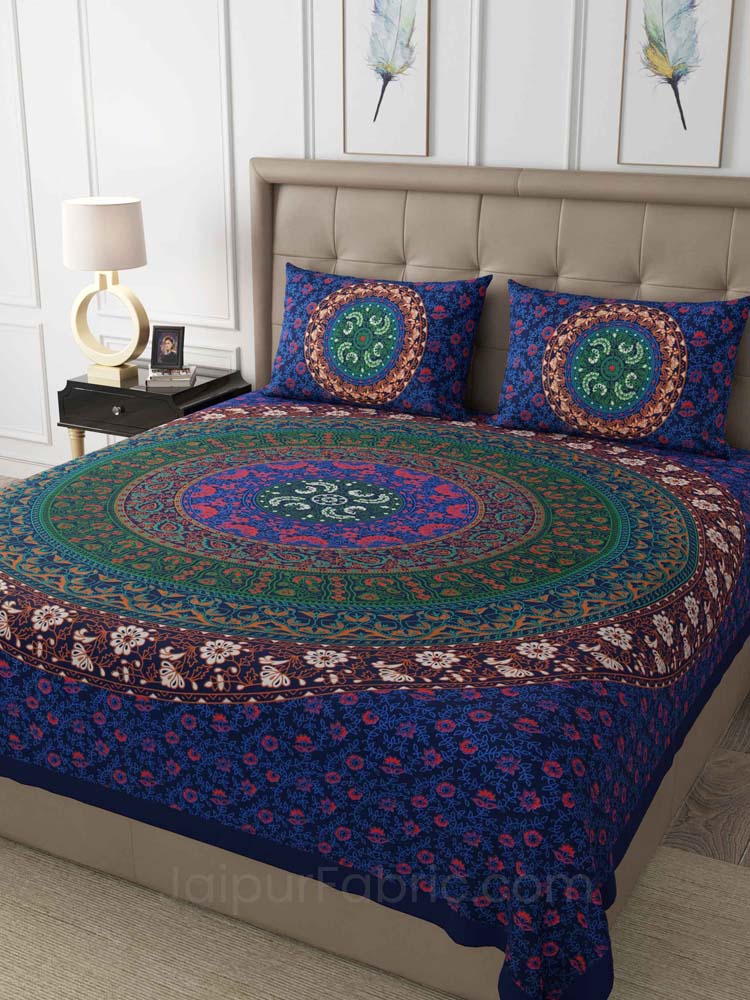 Blue Rangoli Mandala Cotton Double Bedsheet