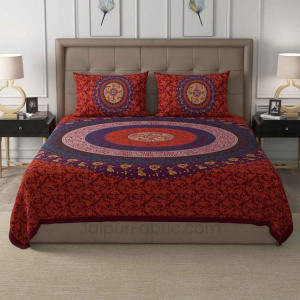 Maroon Rangoli Mandala Cotton Double Bedsheet