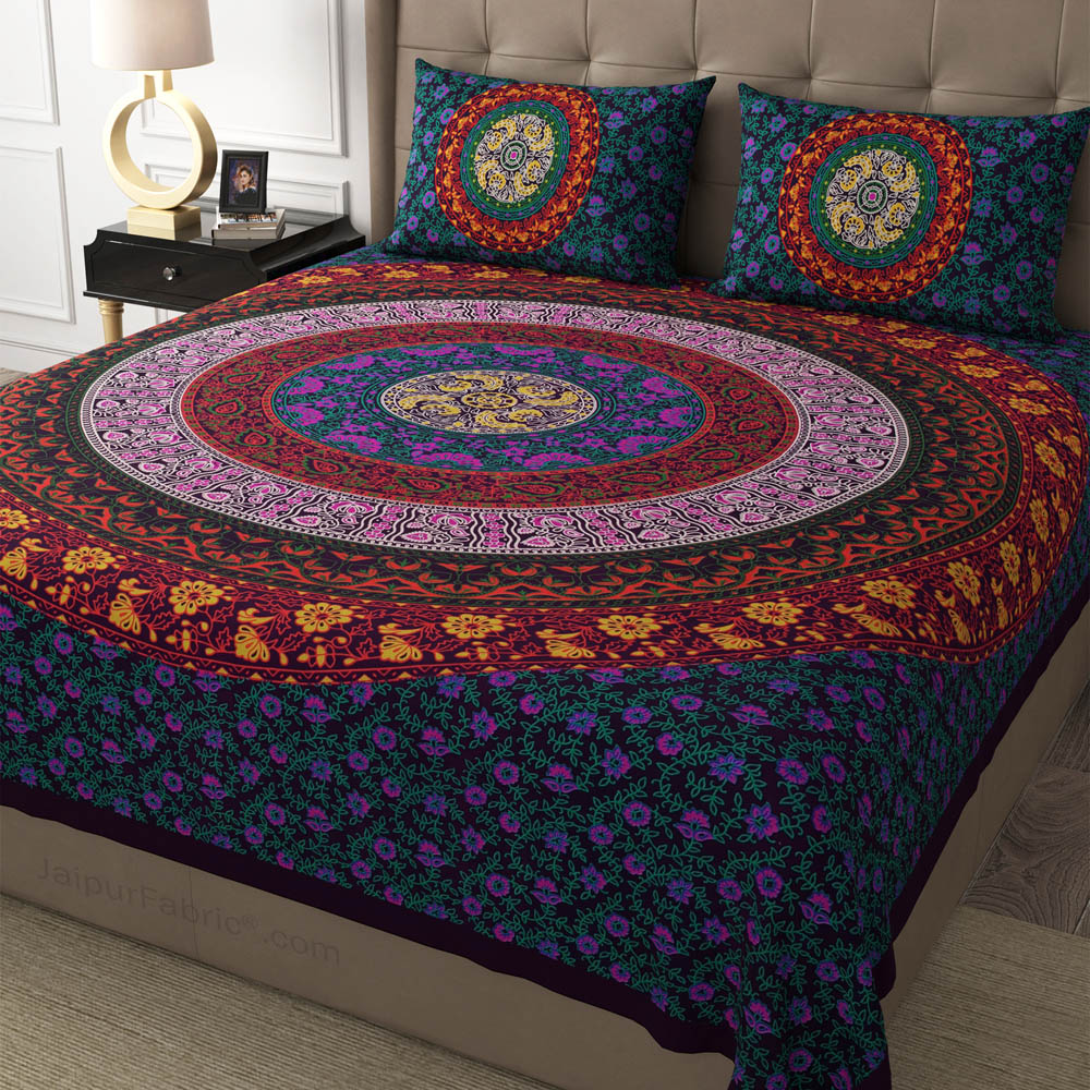 Violet Rangoli Mandala Cotton Double Bedsheet