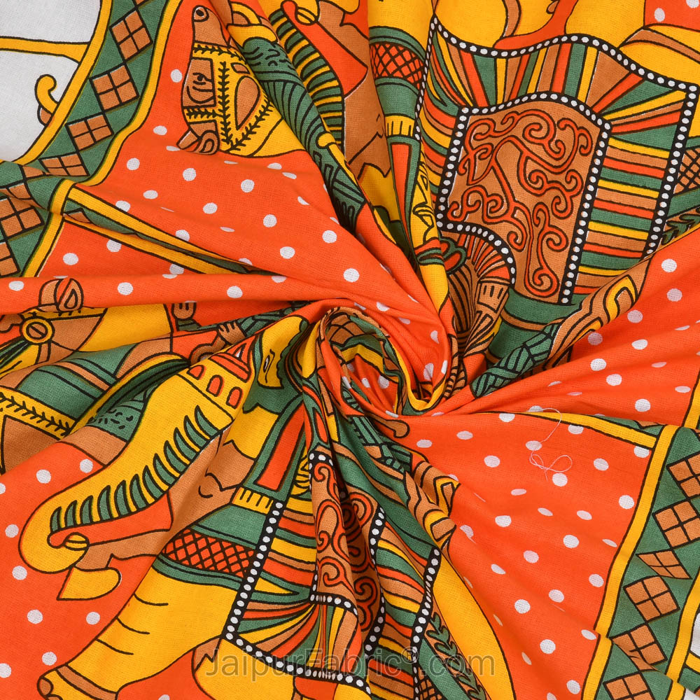 Orange Big Elephant Printed Cotton Double Bed Sheet