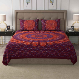 Maroon Zigzag Mandala Cotton Double Bedsheet