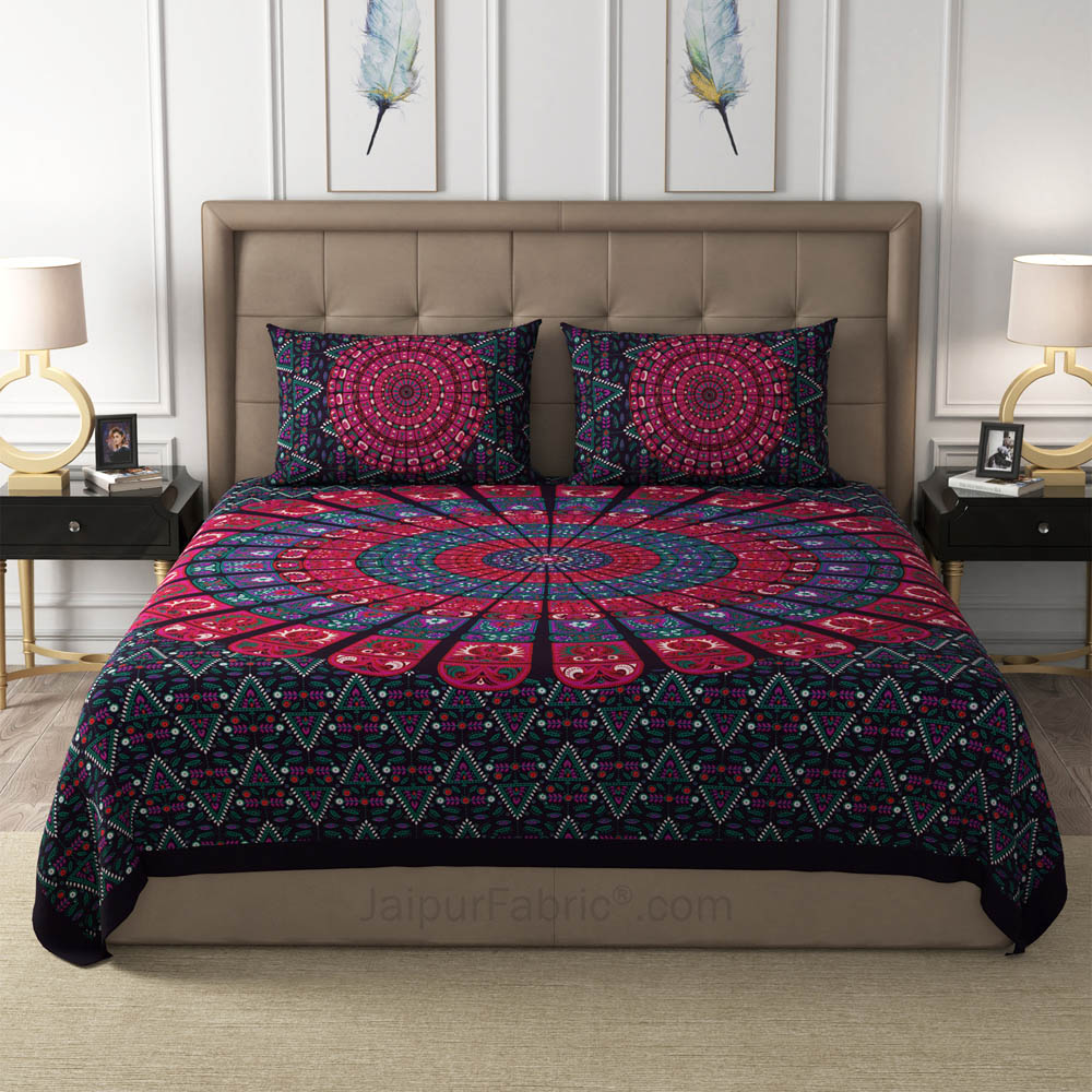 Violet Zigzag Mandala Cotton Double Bedsheet