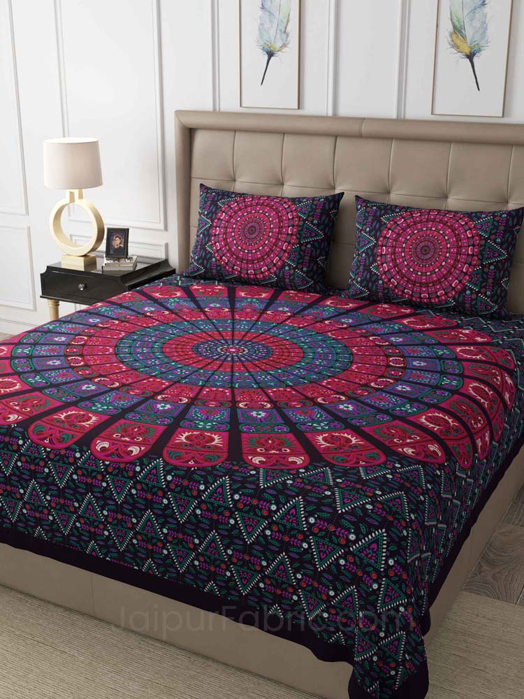 Violet Zigzag Mandala Cotton Double Bedsheet