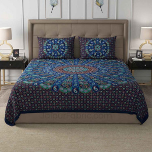 Blue Paisley Mandala Cotton Double Bedsheet